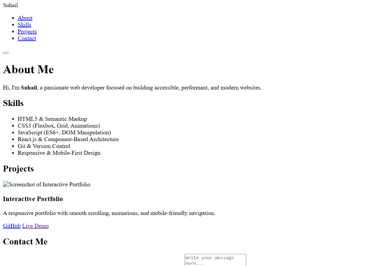 Screenshot of Interactive Portfolio